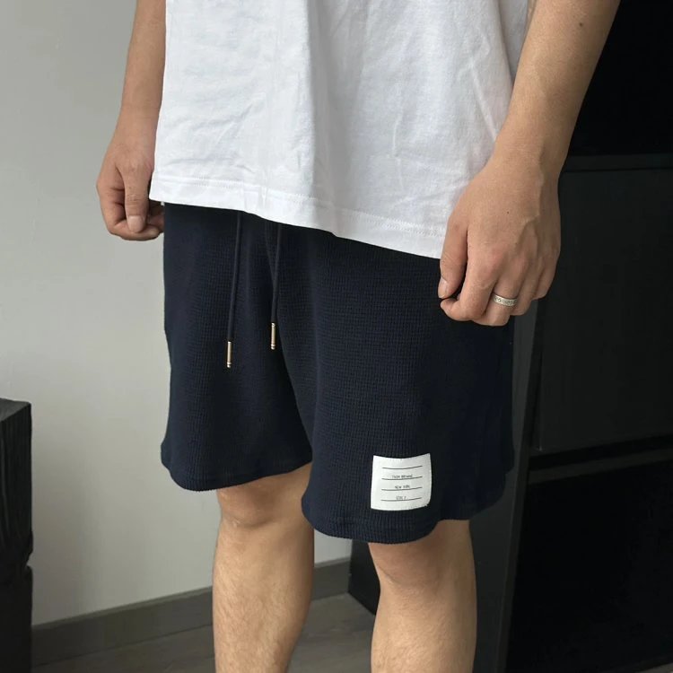 Item ID 8244 THOM-BR0WNE - _Waffle_ TB Shorts - Cotton Texture Casual Shorts - Navy