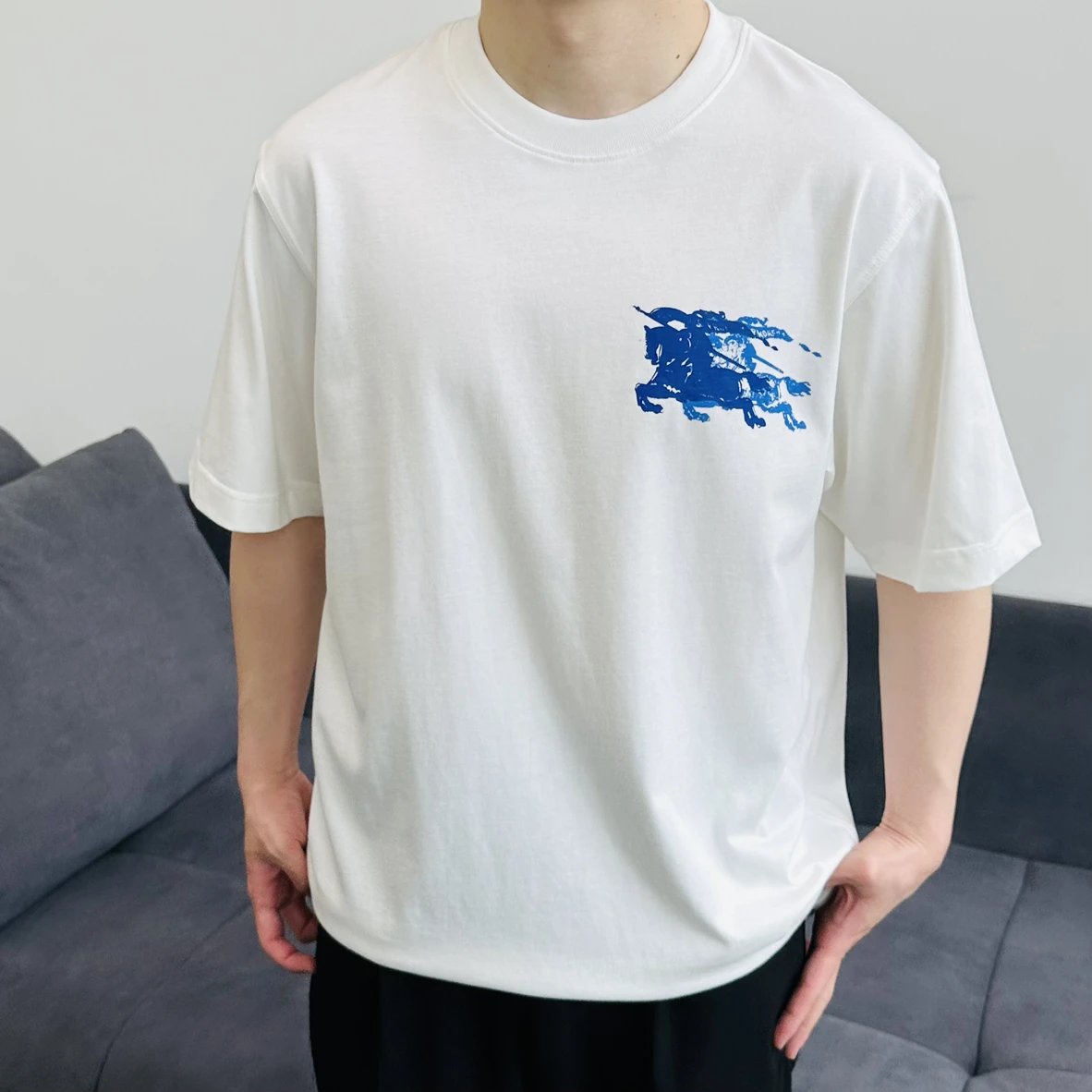 Item ID 8298 Burberr-BBR-2025ss- Shadow Double Blue War Horse Print Short Sleeve -