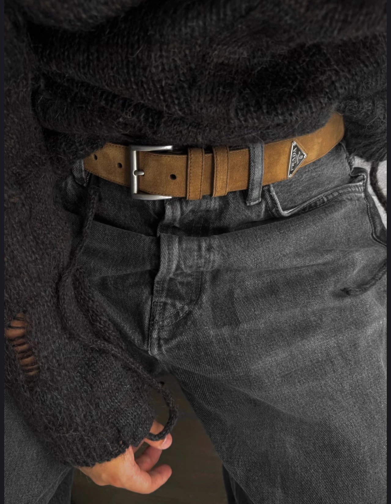 Item ID 8400 PRD _High Definition Triangle_ Logo Enamel Belt - _Imported Suede_ Bro