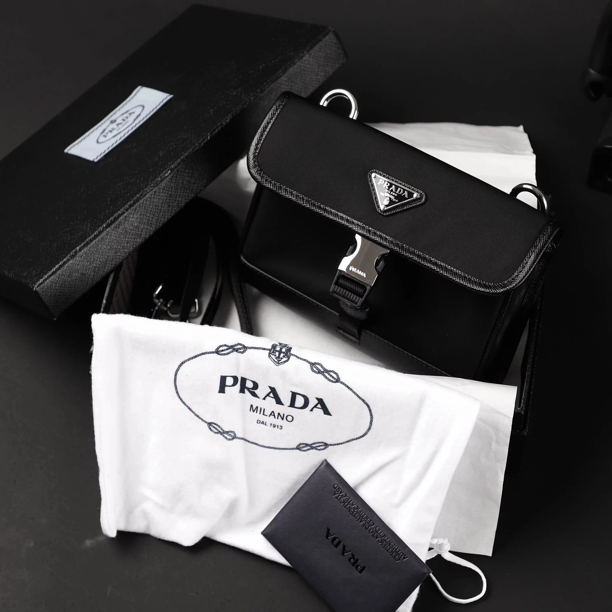 Item ID 8506 Prad Nylon Leather Phone Bag (Tested to hold 2 Max models - with card