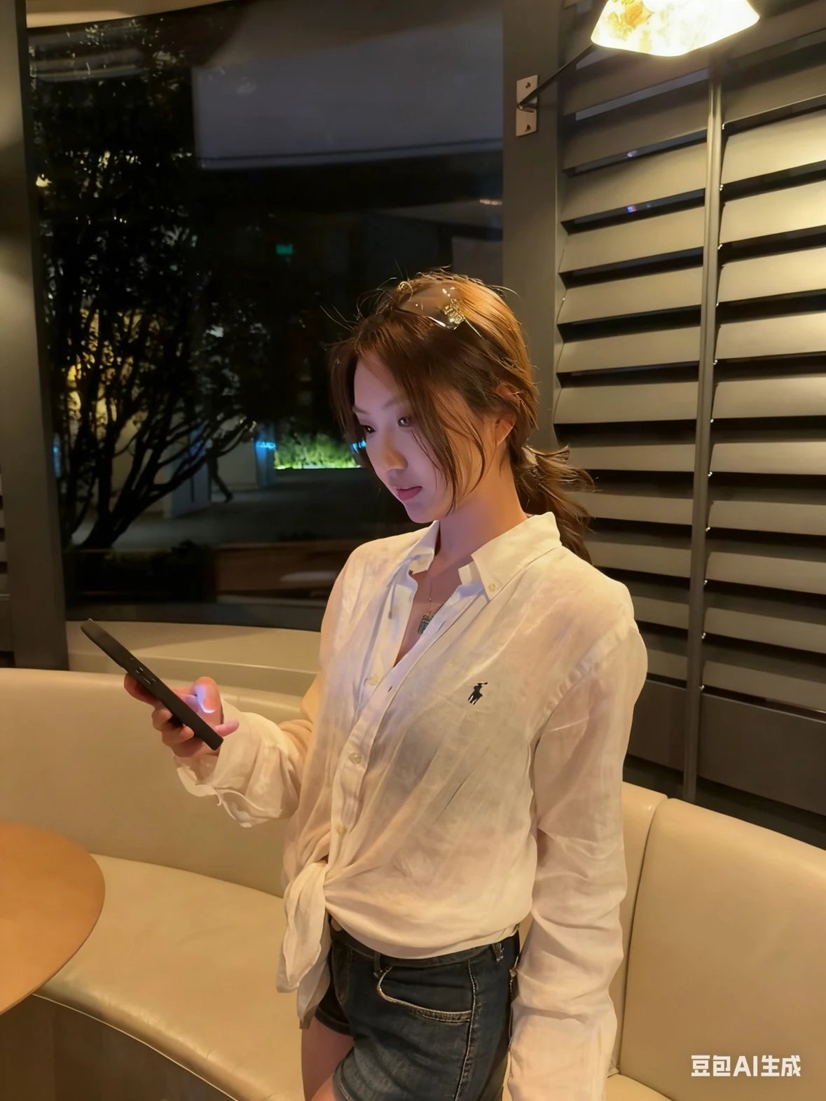 Item ID 8224 Ralph SS25 pony logo embroidered long sleeved cotton linen shirt - bla