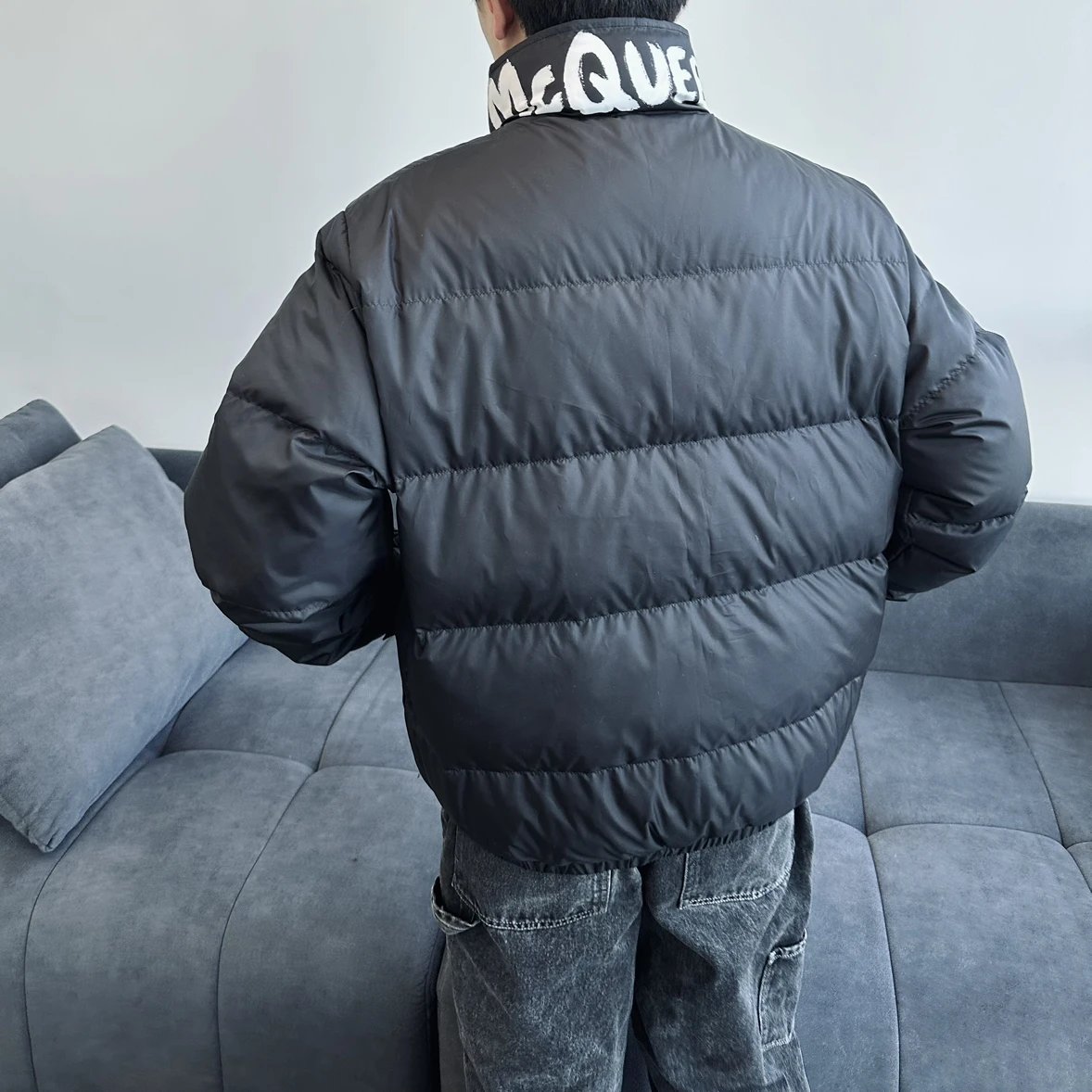 Item ID 8130 McQueen-2023FW - Stand up Down Jacket - Back Collar with Inked Letter