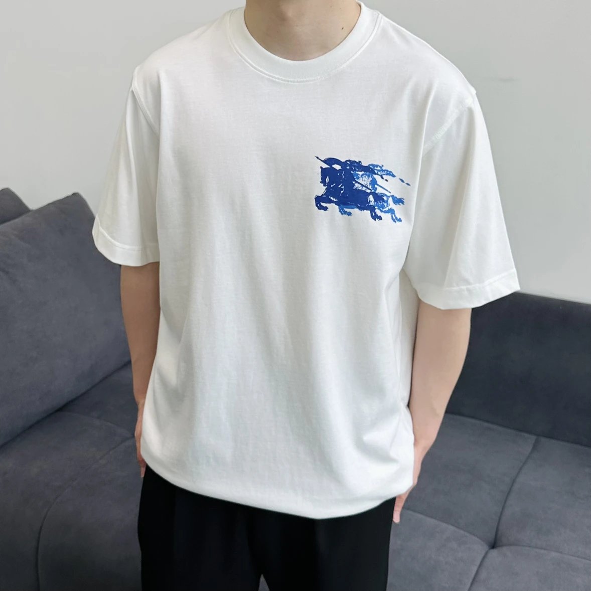 Item ID 8298 Burberr-BBR-2025ss- Shadow Double Blue War Horse Print Short Sleeve -