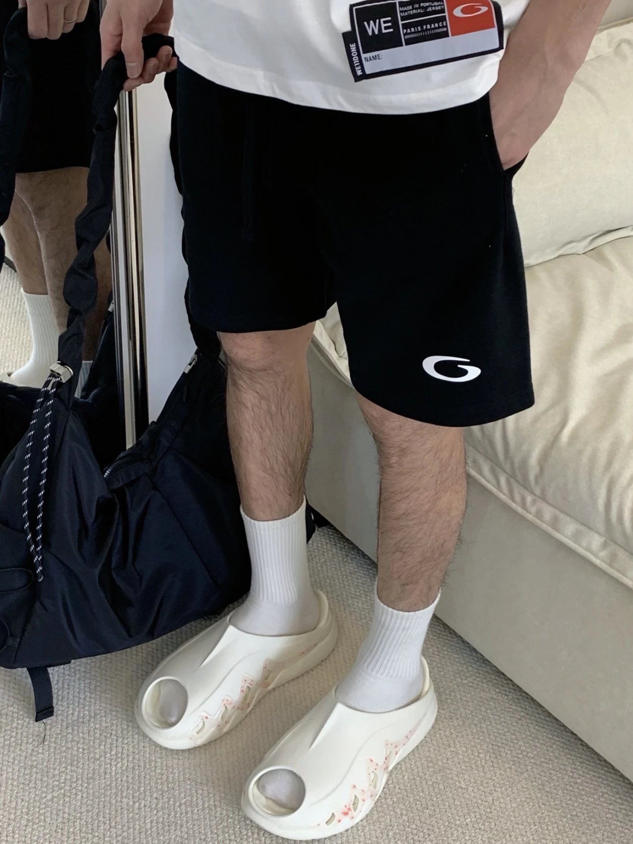 Item ID 8226 Balenci@ga- Paris -2025ss-G letter embroidered shorts - High weight te