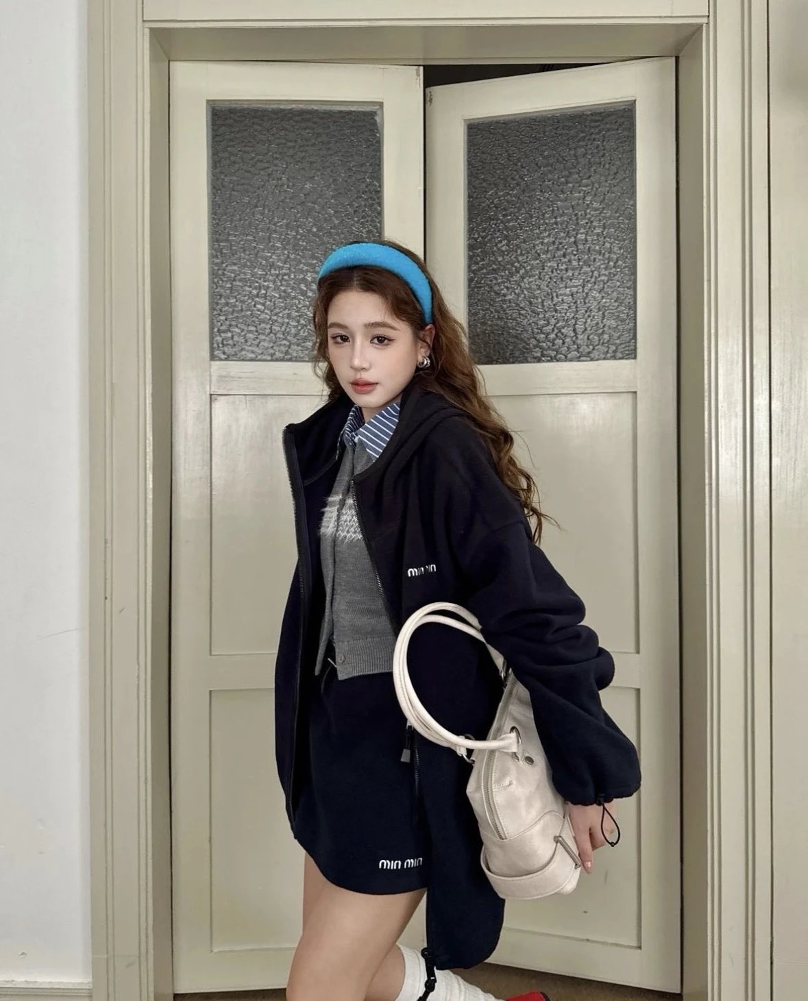 Item ID 8043 Miu Miu FW25 Chinese Valentine's Day cotton logo hooded fleece zipper
