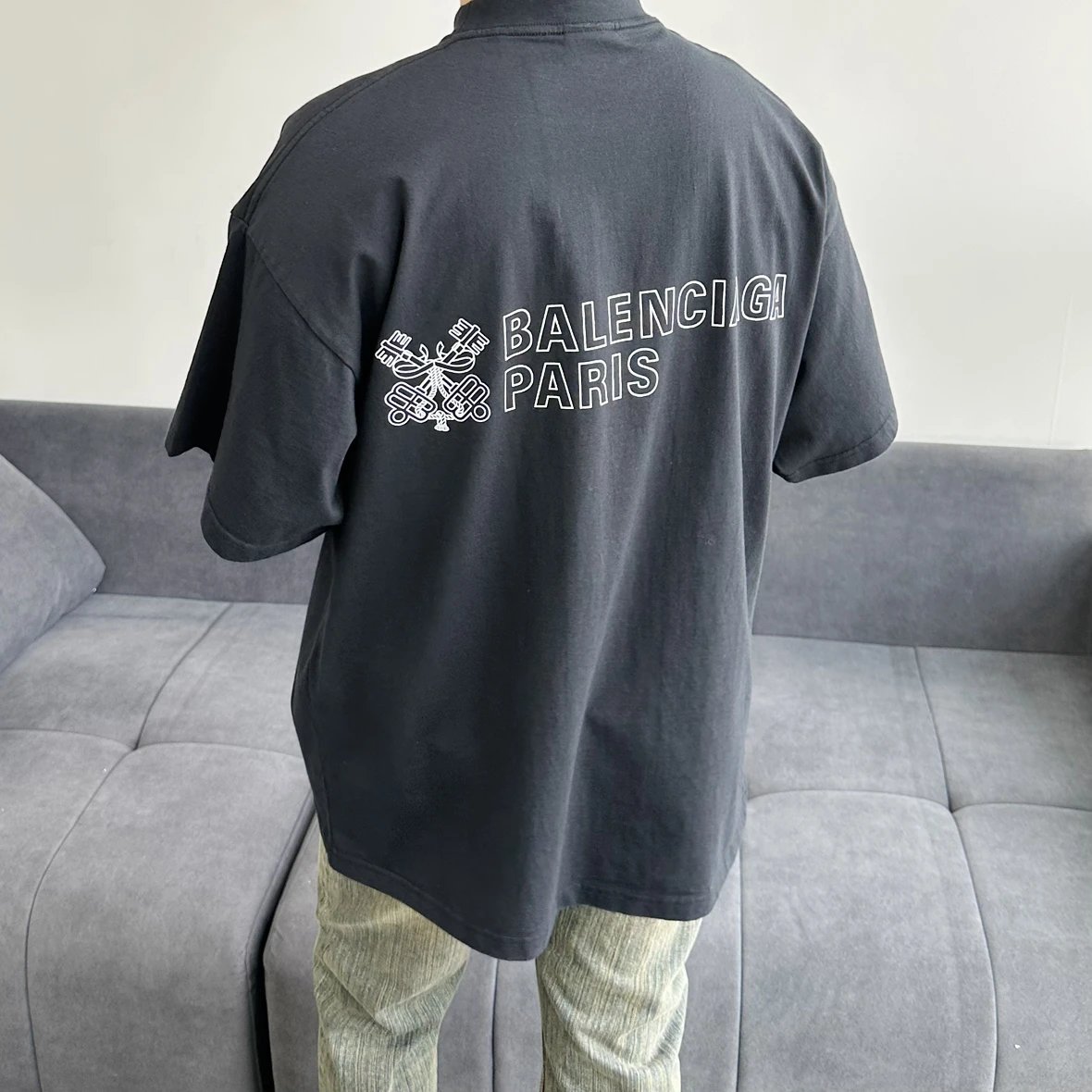 Item ID 8289 Balenci@ga- Paris-2025s - Double Keychain Compass Printed Short Sleeve