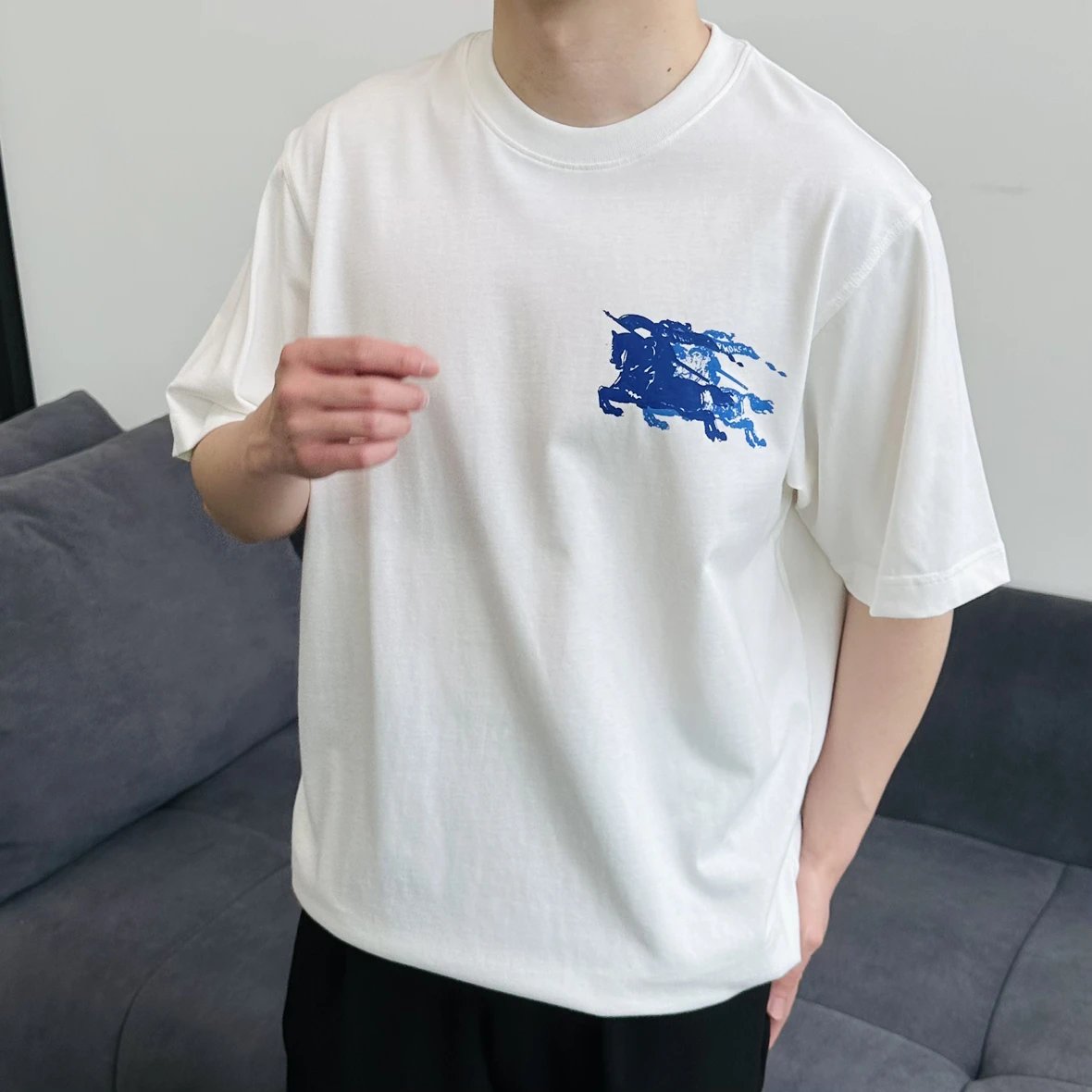 Item ID 8298 Burberr-BBR-2025ss- Shadow Double Blue War Horse Print Short Sleeve -