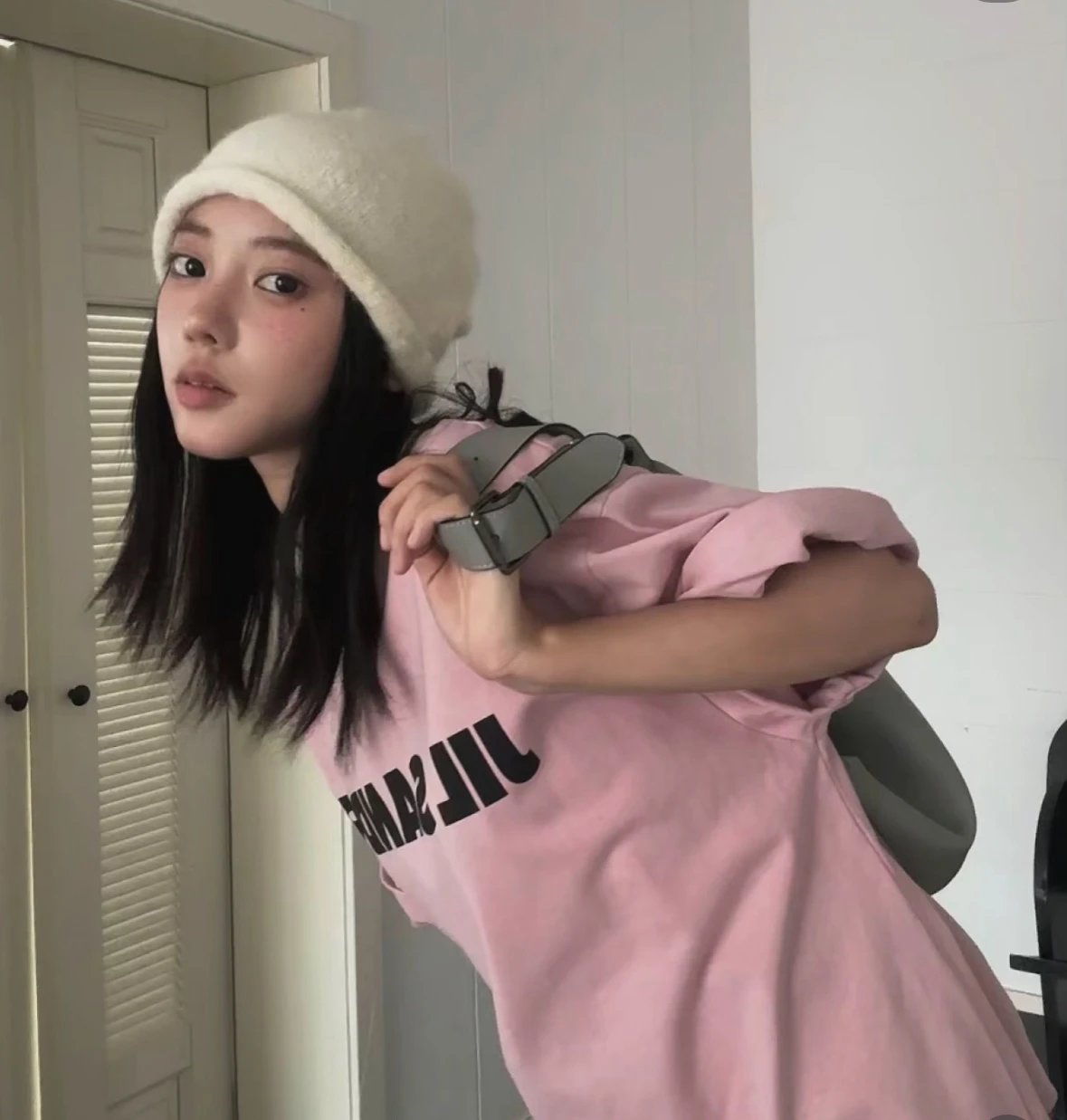 Item ID 8316 JIL - _Fixed dye fabric_ pink printed short sleeved logo letter printe