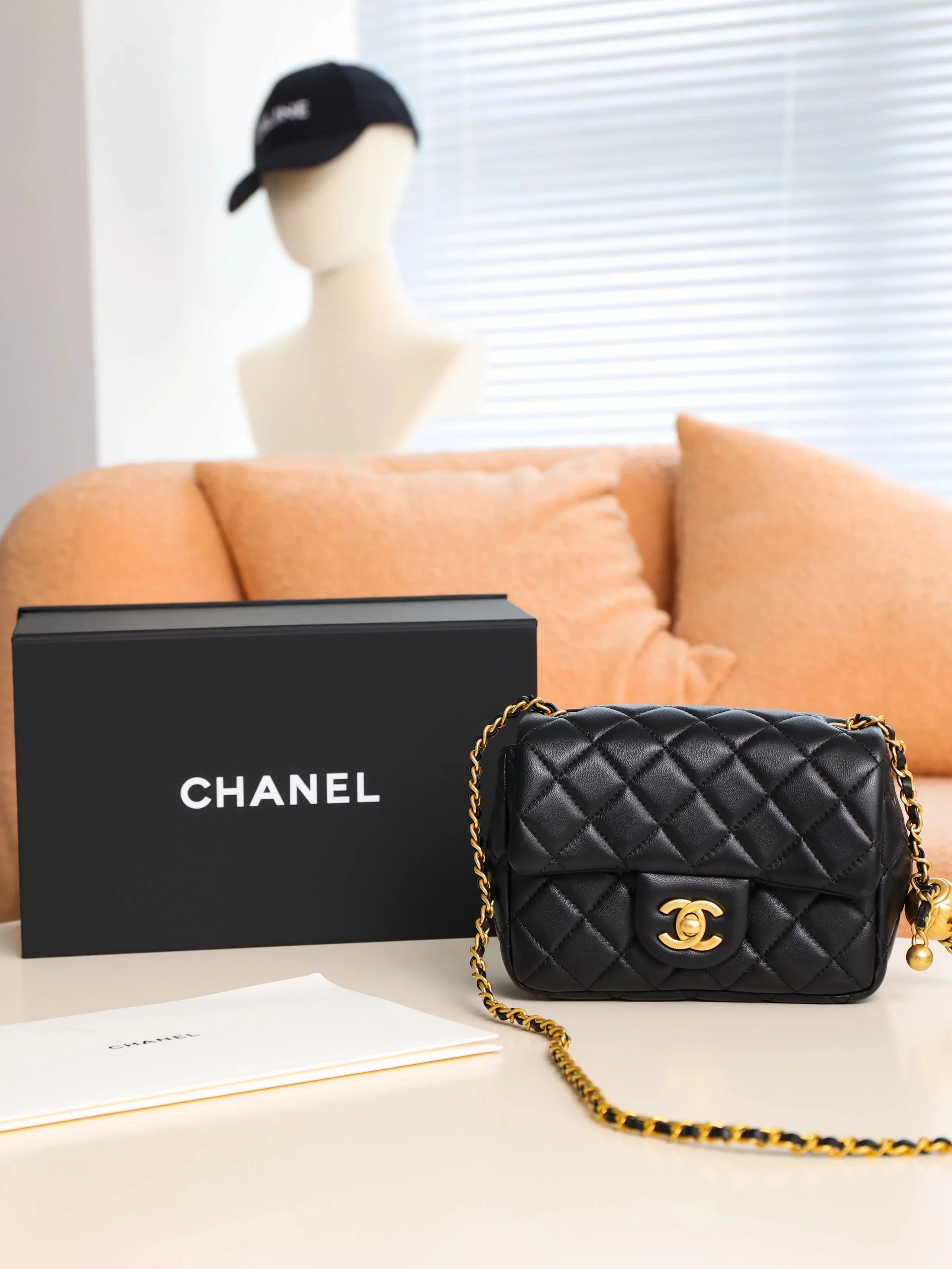 Item ID 8460 CHANEL - Classic Chain Bag - Mini Golden Bead Square Fat Flip Bag - Sm