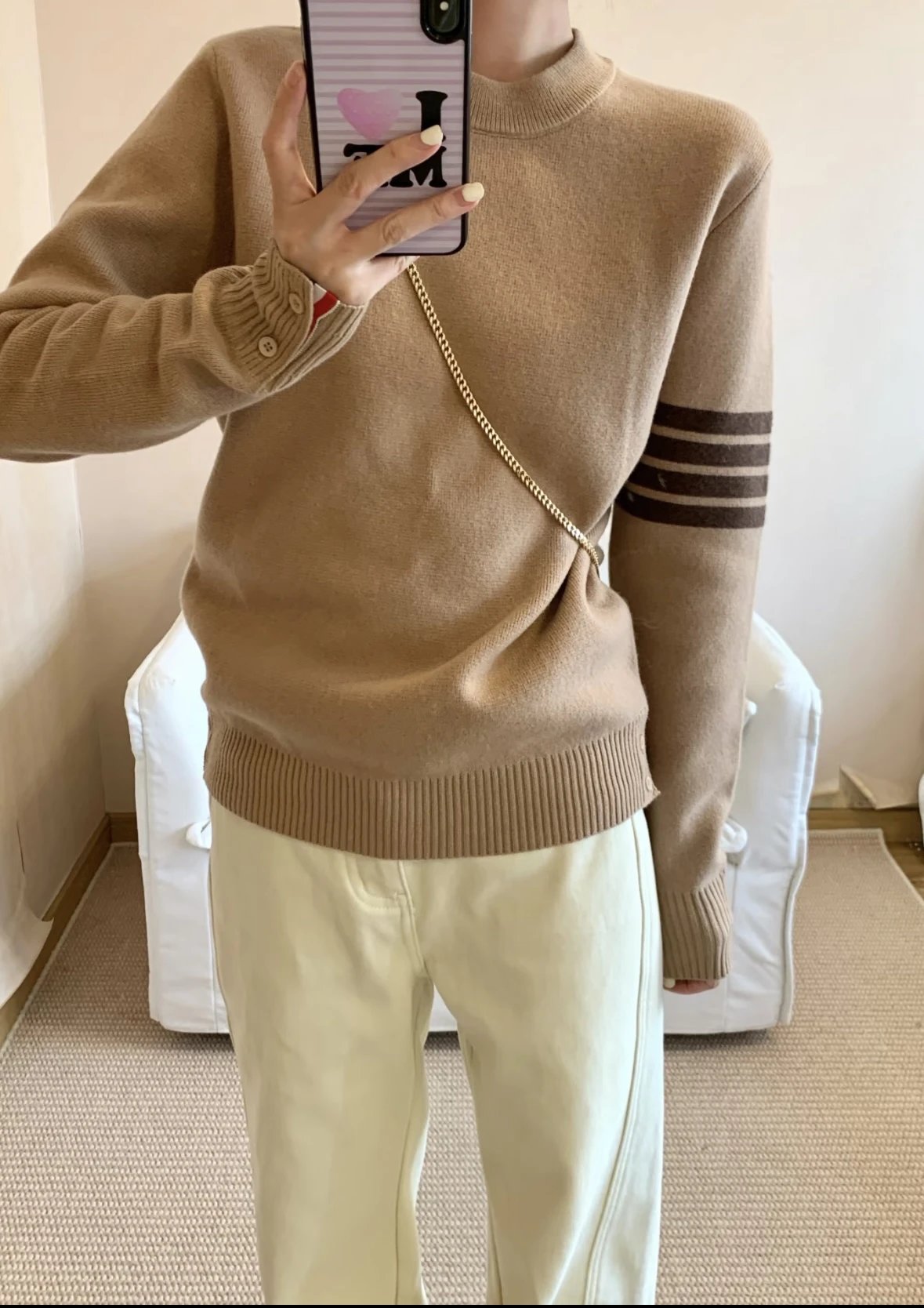 Item ID 8093 THOMBR0WNE-TB-“ natural black horns ”“ Custom dyed three-color webbing