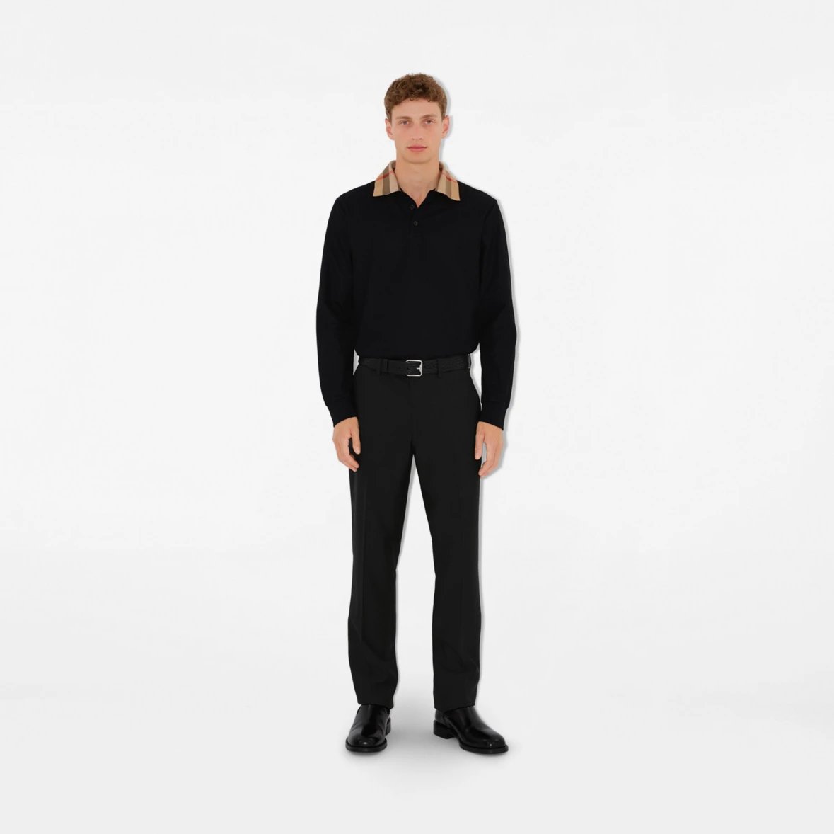 Item ID 8174 BBR-SS24- Solid color ribbed knitted long sleeved polo shirt