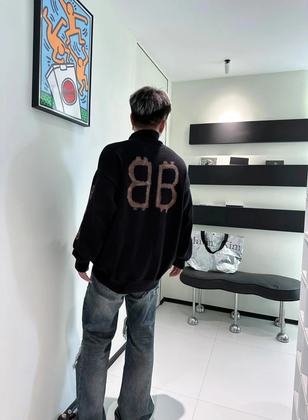Item ID 8250 Balenci@ga- Paris -2024ss- Mud dyed double B printed sweater - turtlen