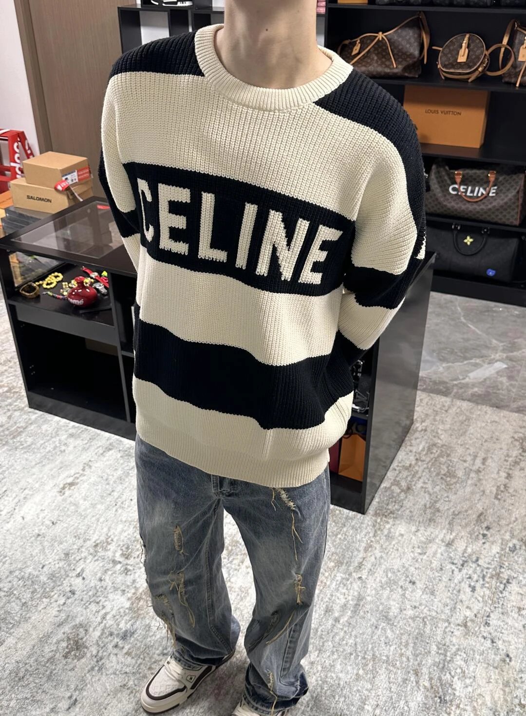 Item ID 8254 CEL1NE- Celine -2024ss- striped jacquard letter sweater - knitted loos