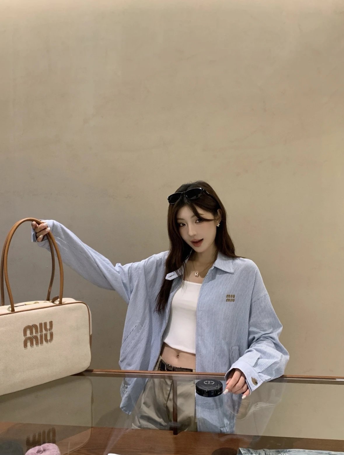 Item ID 8037 M1UM1U Miu Miu embroidered loose striped denim “ Heavy industrial wash