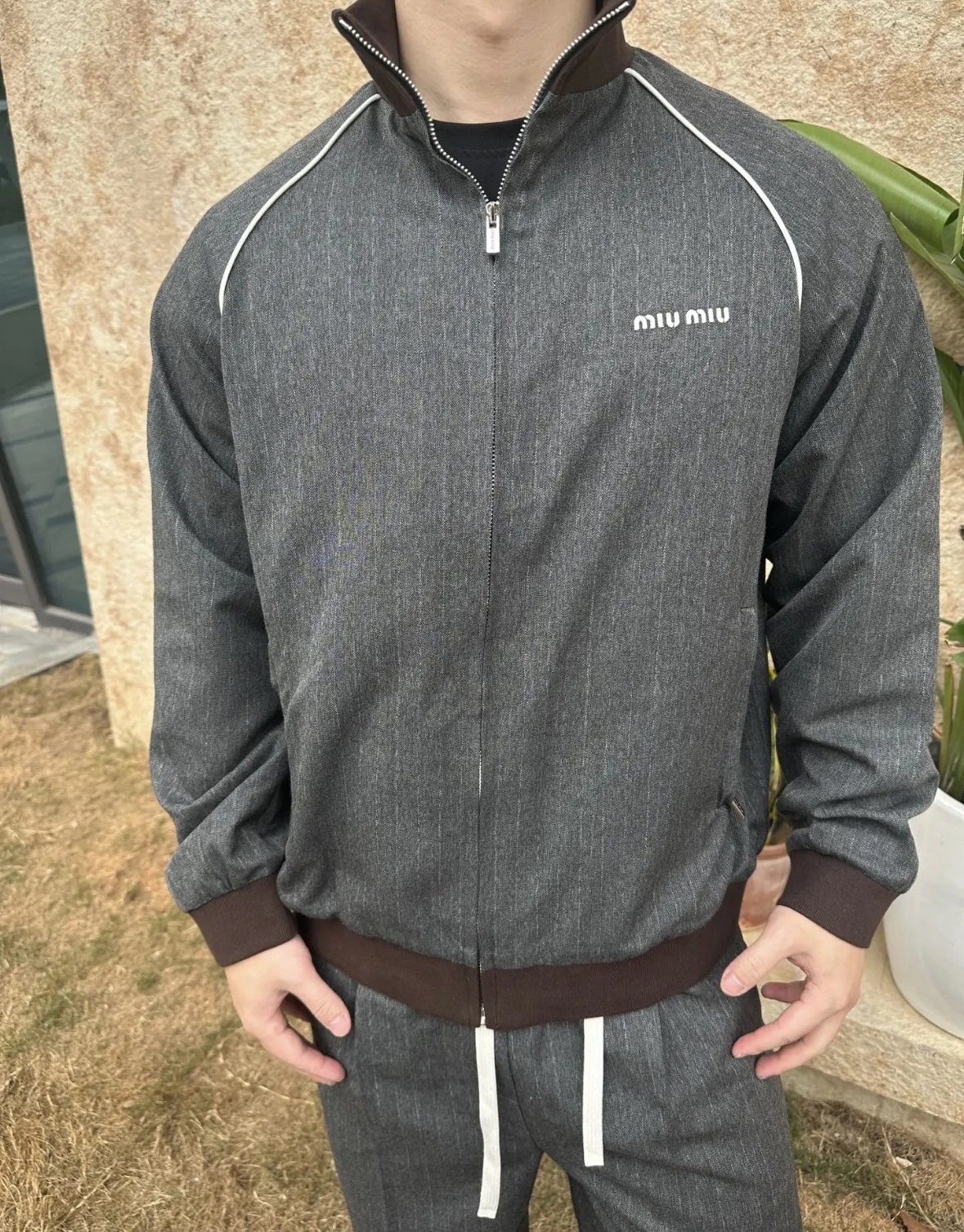 Item ID 8045 Miu Miu “100% cotton wool ”FW25 Qixi series striped zipper stand colla