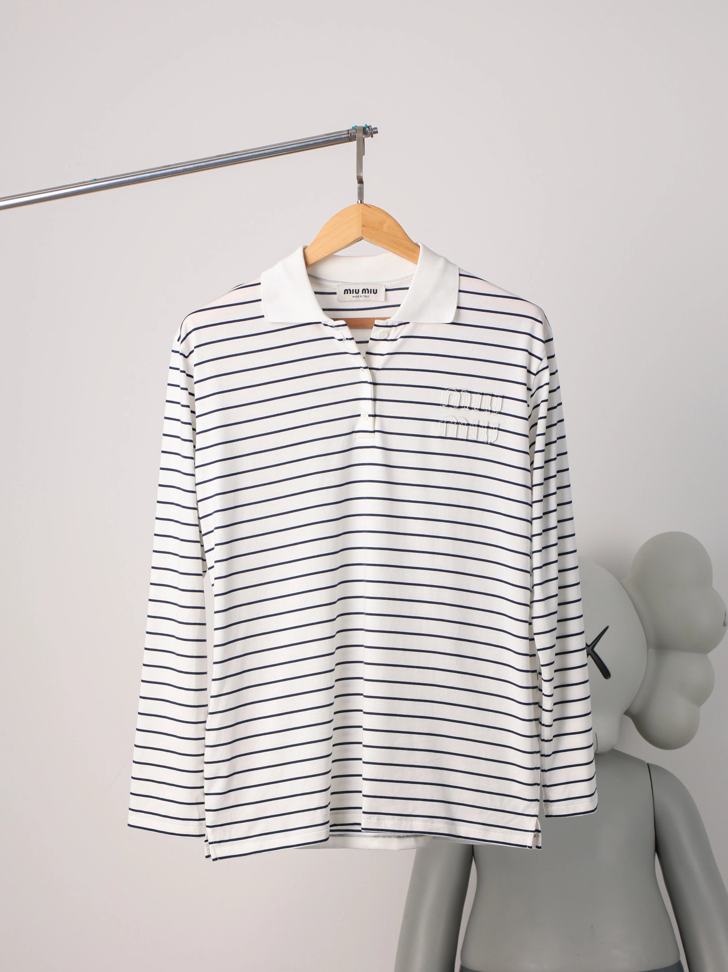 Item ID 8186 M1uM1u- Miu Miu -2024ss- black and white stripes polo shirt - Chest le