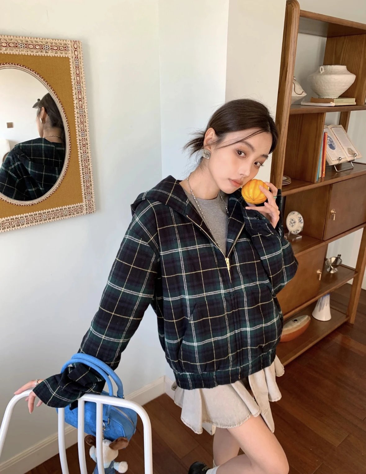 Item ID 8127 M1UM1U Miu Miu plaid cotton coat - Button cuffs patch pocket jacket -