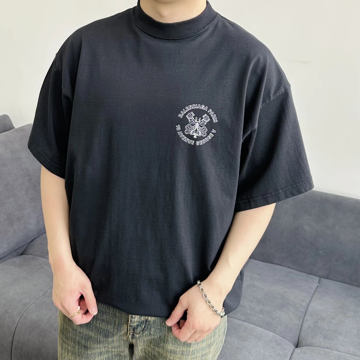 Item ID 8289 Balenci@ga- Paris-2025s - Double Keychain Compass Printed Short Sleeve