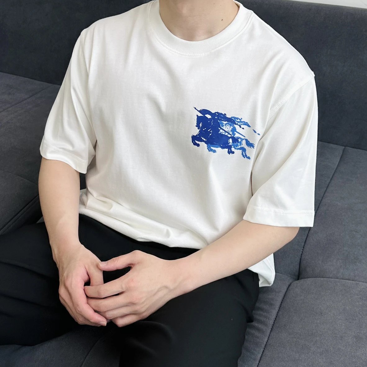 Item ID 8298 Burberr-BBR-2025ss- Shadow Double Blue War Horse Print Short Sleeve -