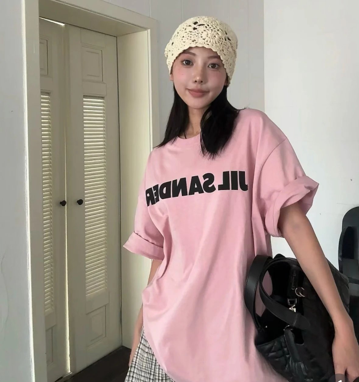 Item ID 8316 JIL - _Fixed dye fabric_ pink printed short sleeved logo letter printe