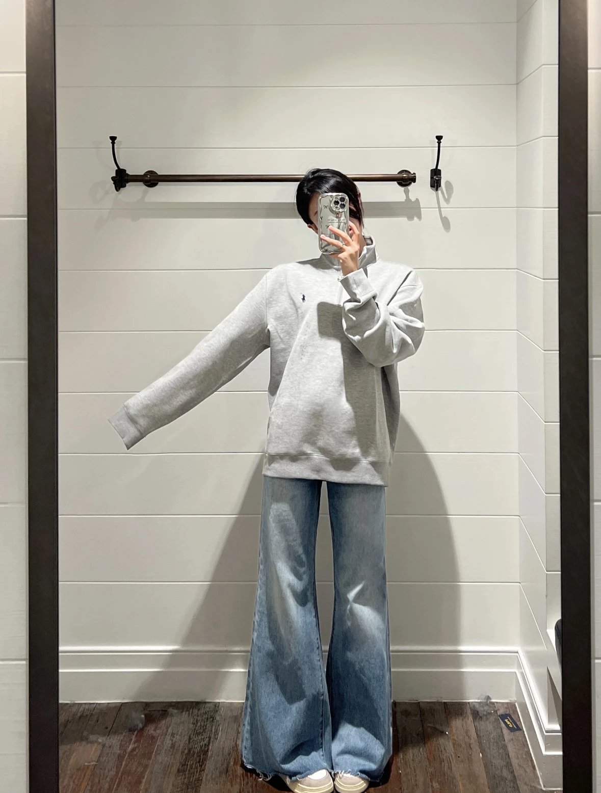 Item ID 8085 Love Pony logo embroidery “ Haute combed cotton ” men's half zip long