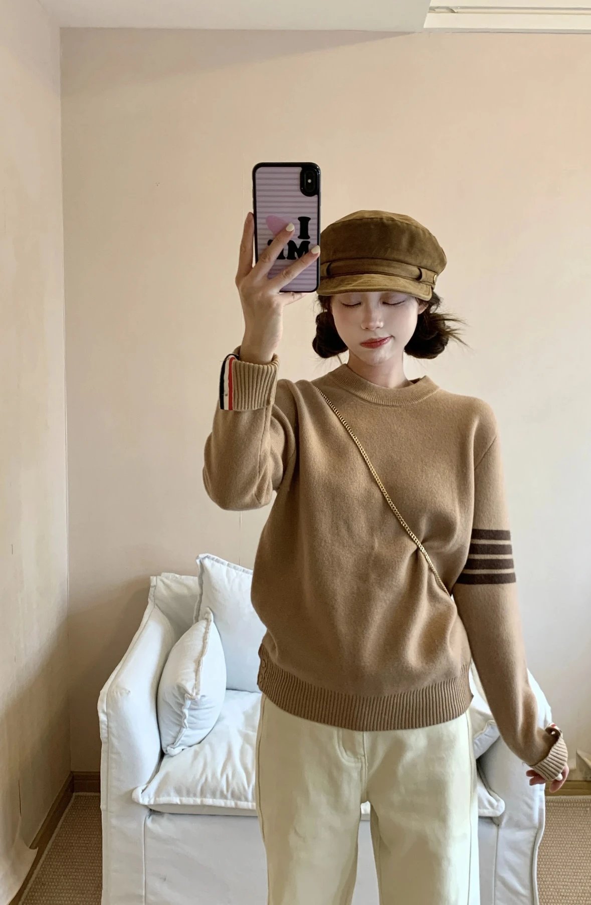 Item ID 8093 THOMBR0WNE-TB-“ natural black horns ”“ Custom dyed three-color webbing