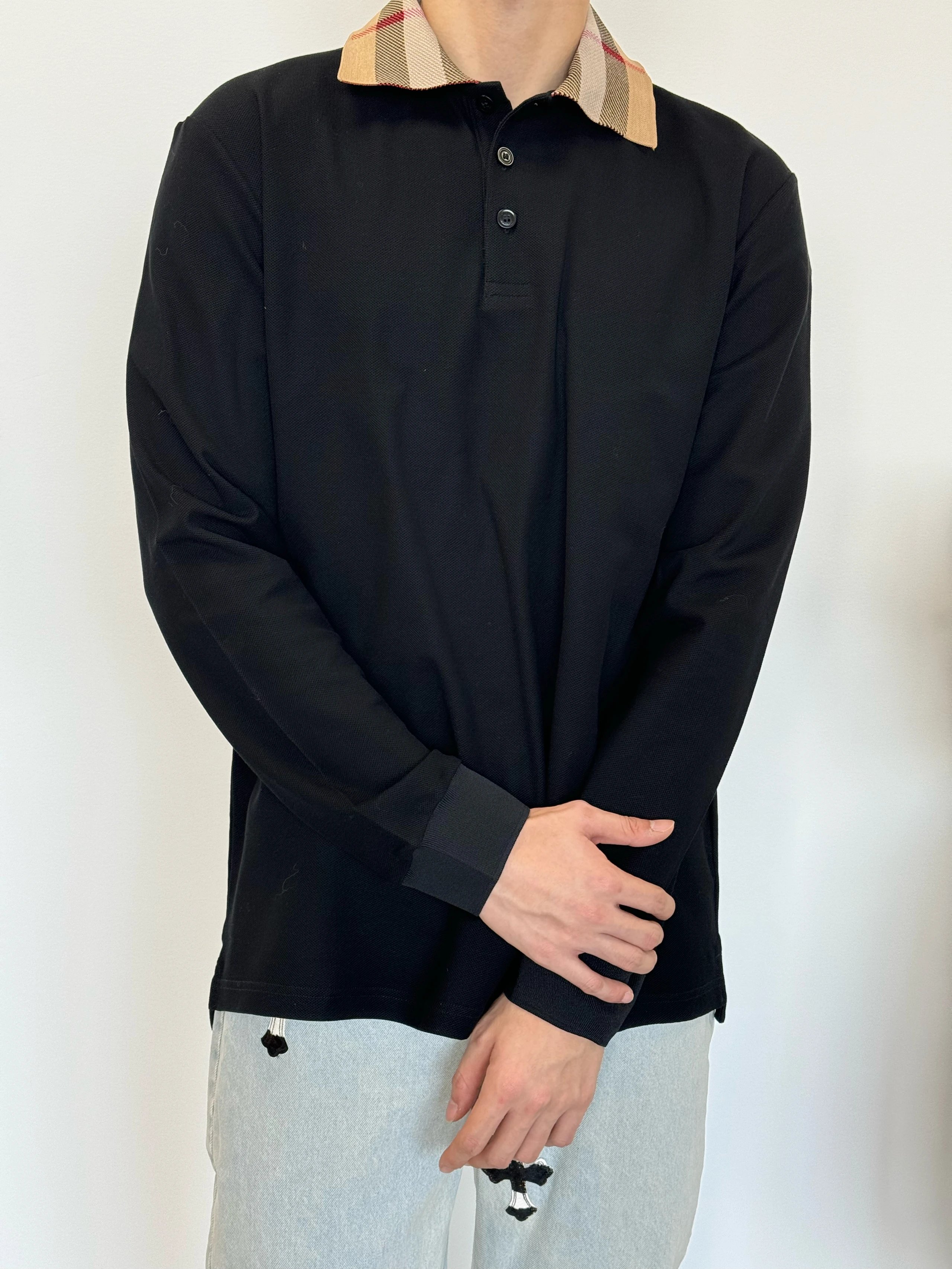 Item ID 8174 BBR-SS24- Solid color ribbed knitted long sleeved polo shirt