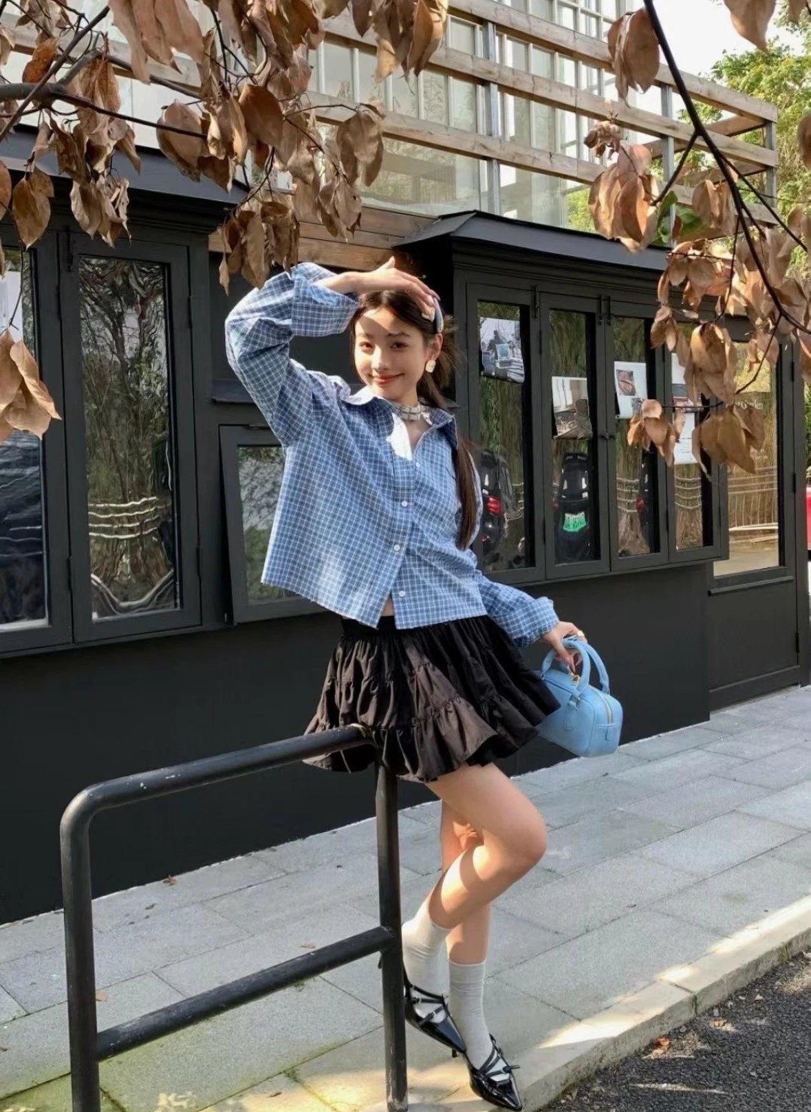 Item ID 8221 Miu Miu -SS25- Plaid Logo embroidered shirt -“40 Tencel blend ” long s