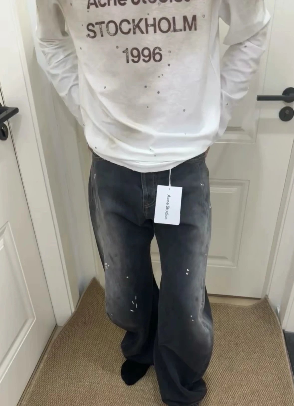 Item ID 8336 Acne Studios SS25-2006F Ink Splashed Loose Low Waist Wide Leg Ultra Lo