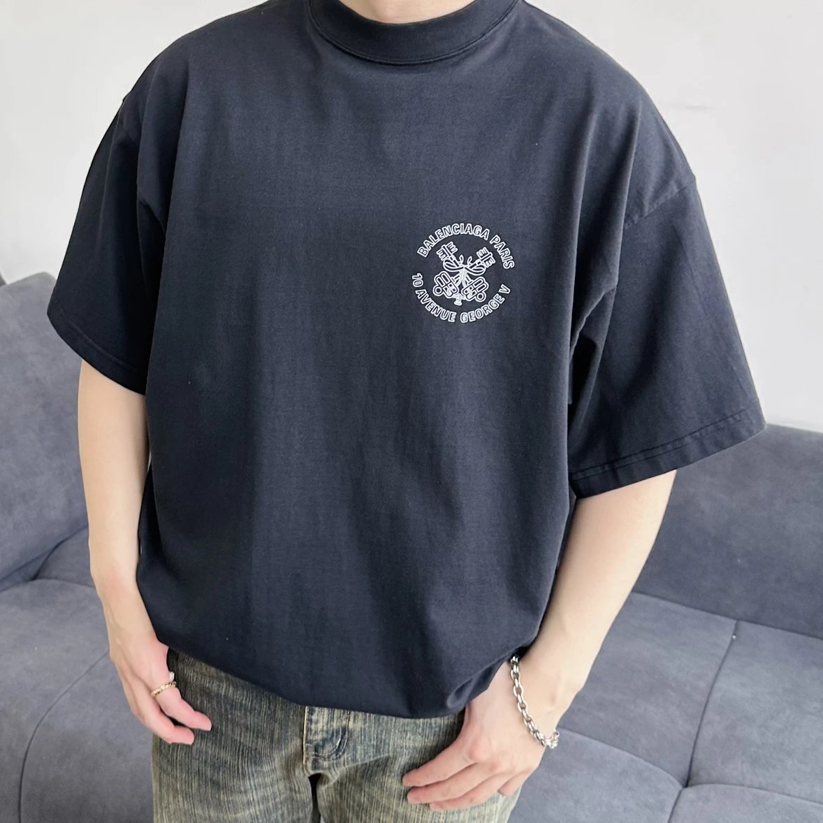 Item ID 8289 Balenci@ga- Paris-2025s - Double Keychain Compass Printed Short Sleeve