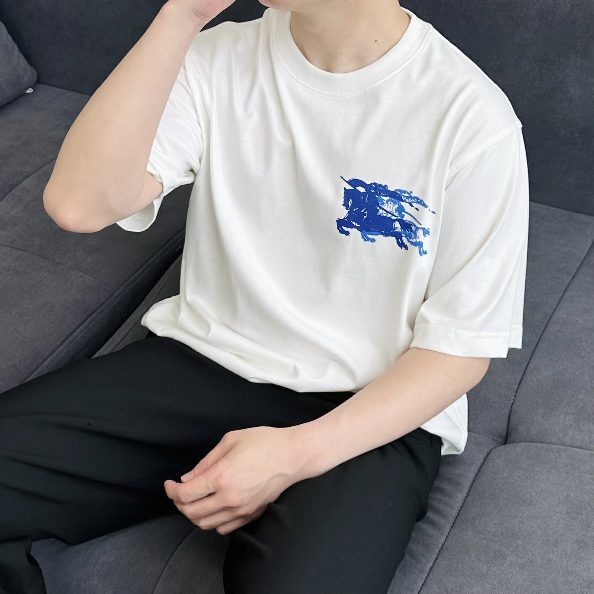 Item ID 8298 Burberr-BBR-2025ss- Shadow Double Blue War Horse Print Short Sleeve -