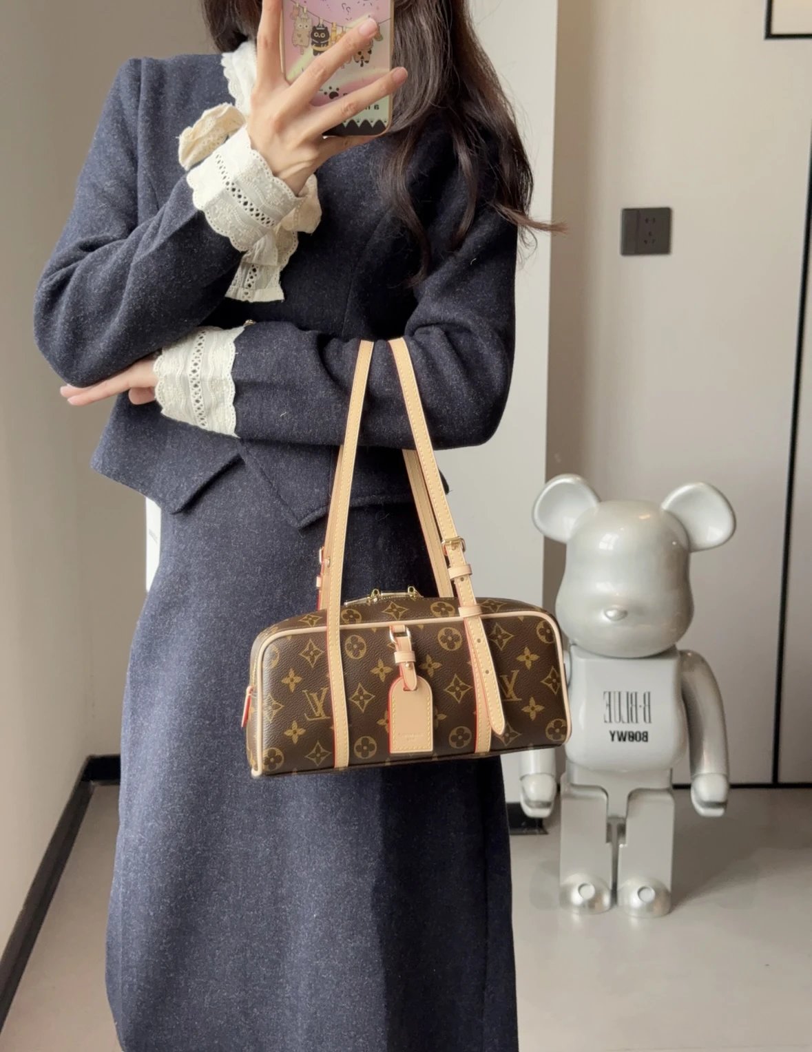 Item ID 8481 HANG-ON- retro classic -Monogram coated canvas - bowling bag handbag -