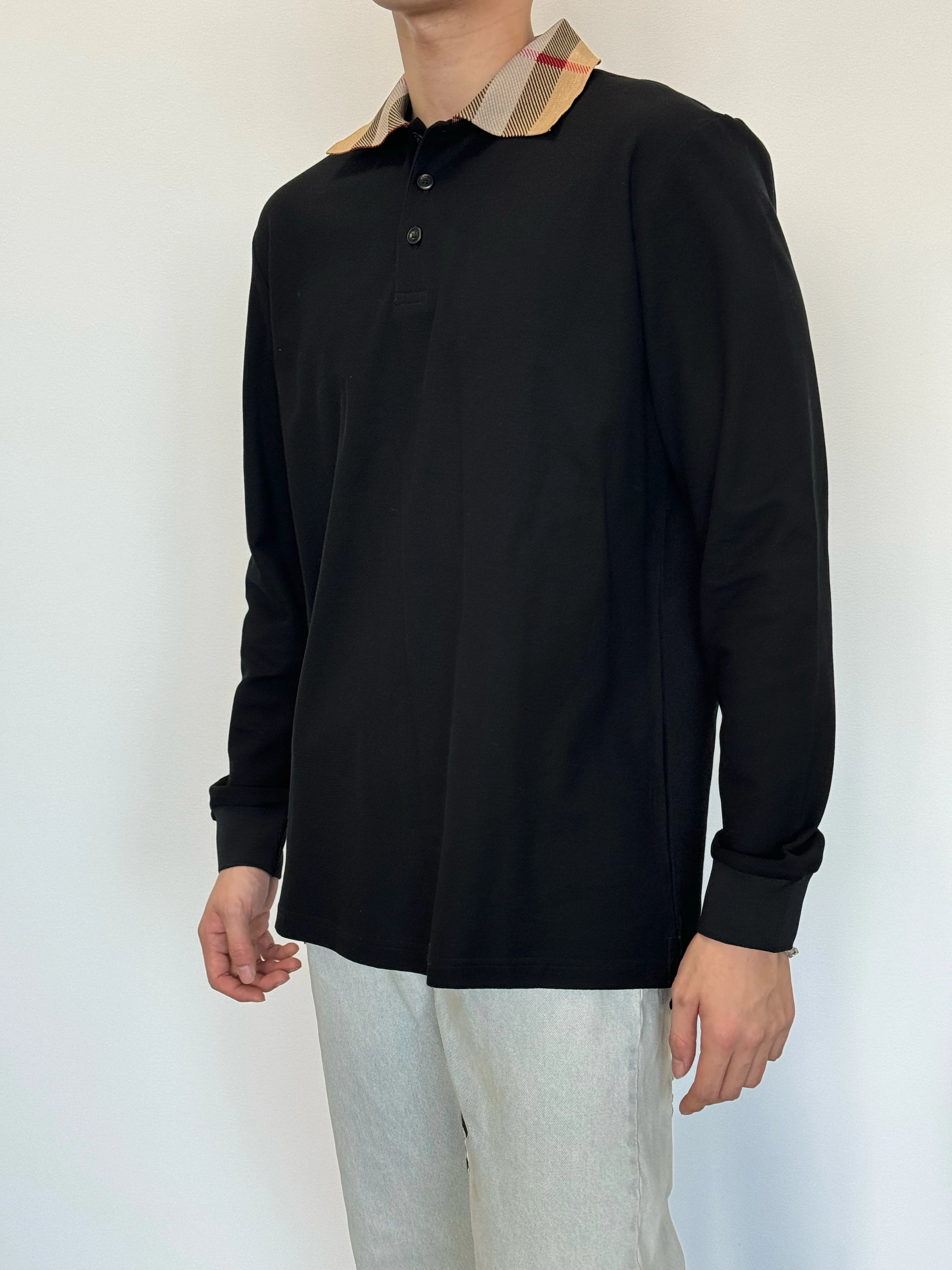 Item ID 8174 BBR-SS24- Solid color ribbed knitted long sleeved polo shirt