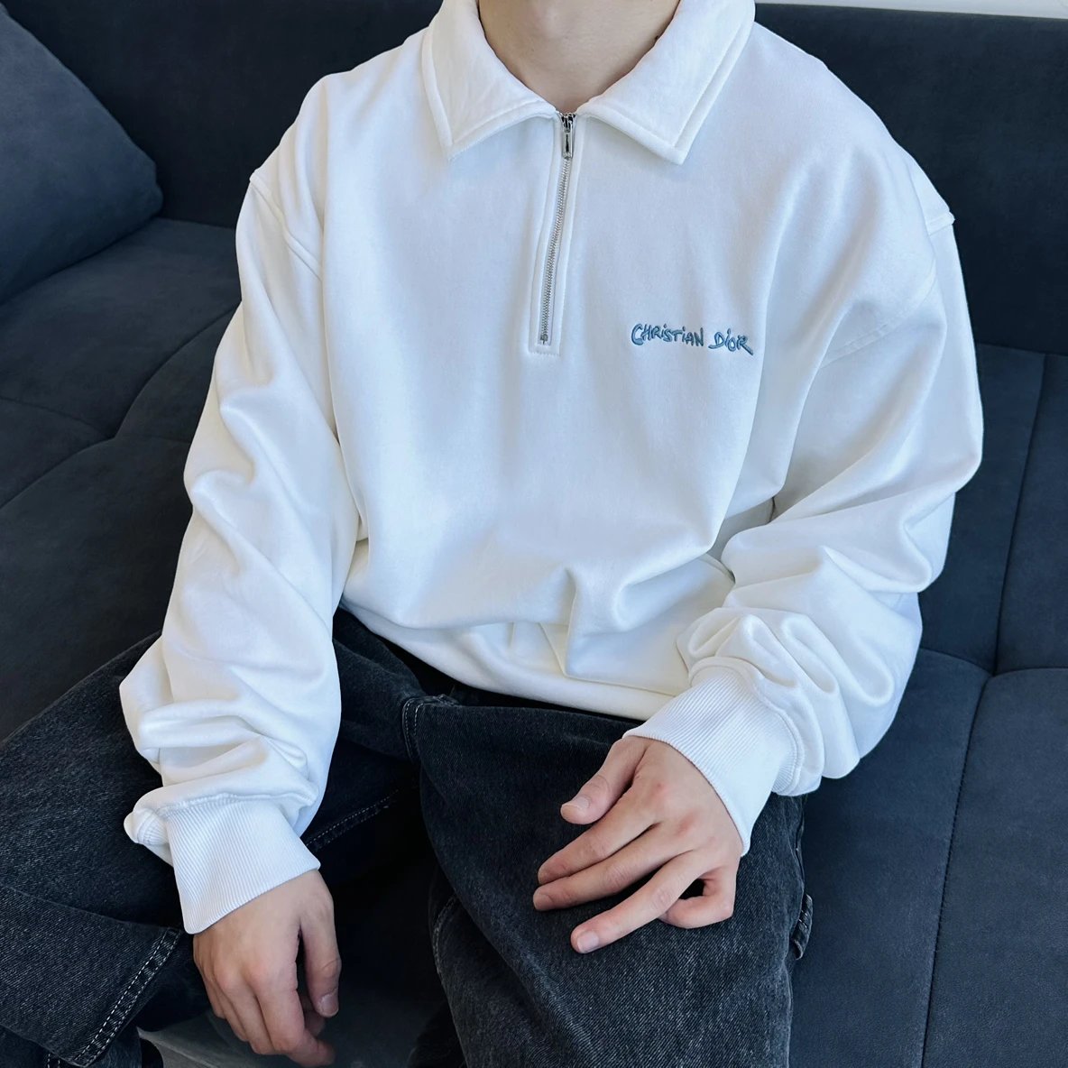 Item ID 8178 D10R- Dior -2024ss- half zip lapel sweatshirt - Simple design - Small