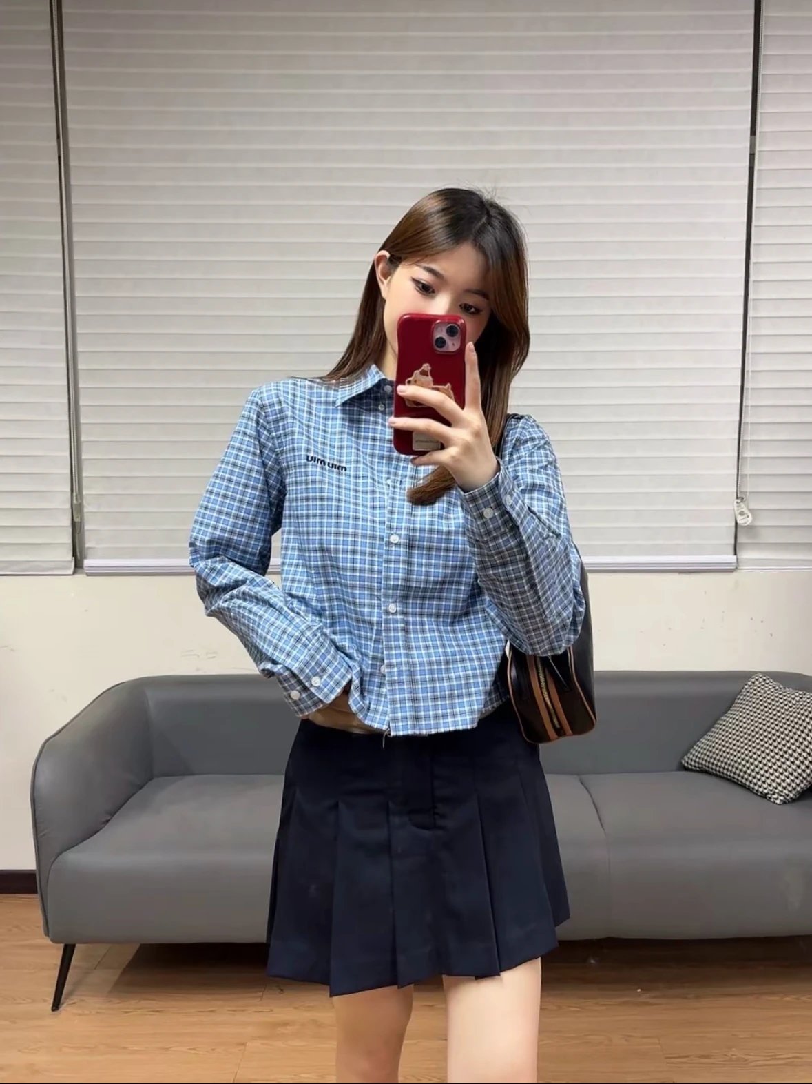 Item ID 8221 Miu Miu -SS25- Plaid Logo embroidered shirt -“40 Tencel blend ” long s