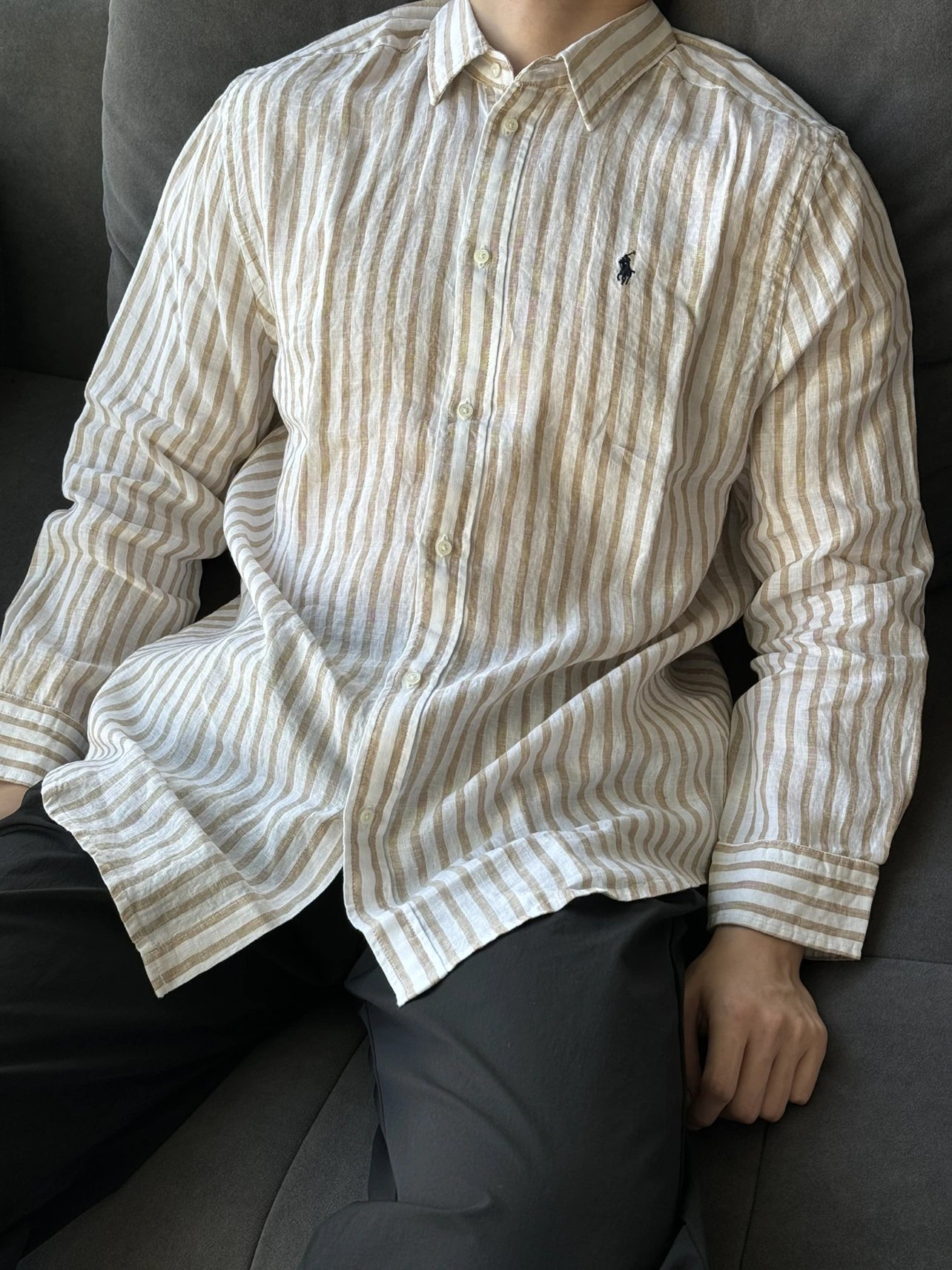 Item ID 8223 raff 100% flax -FW25-“ stripe spacing 0 error ” Lapel striped linen lo