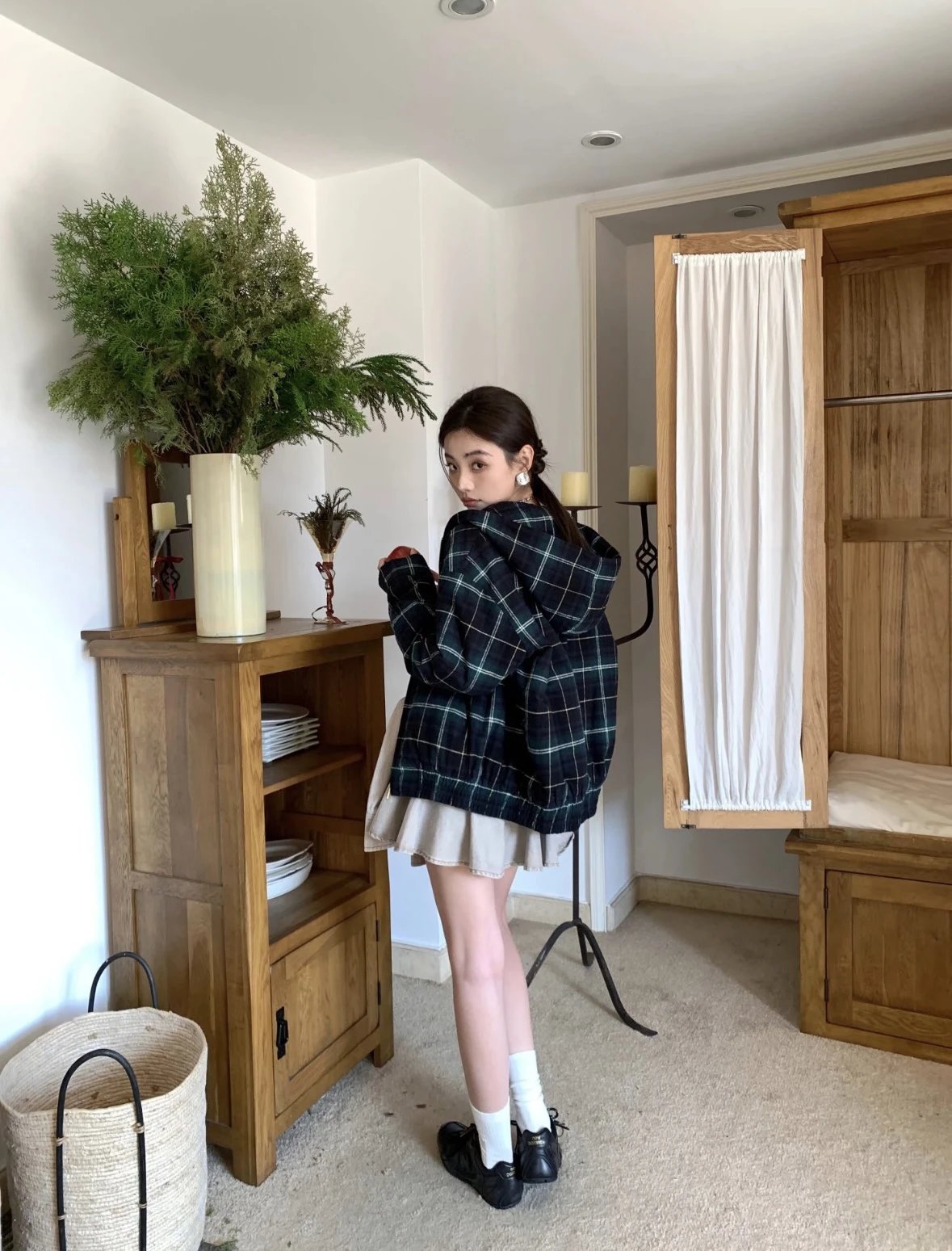 Item ID 8127 M1UM1U Miu Miu plaid cotton coat - Button cuffs patch pocket jacket -