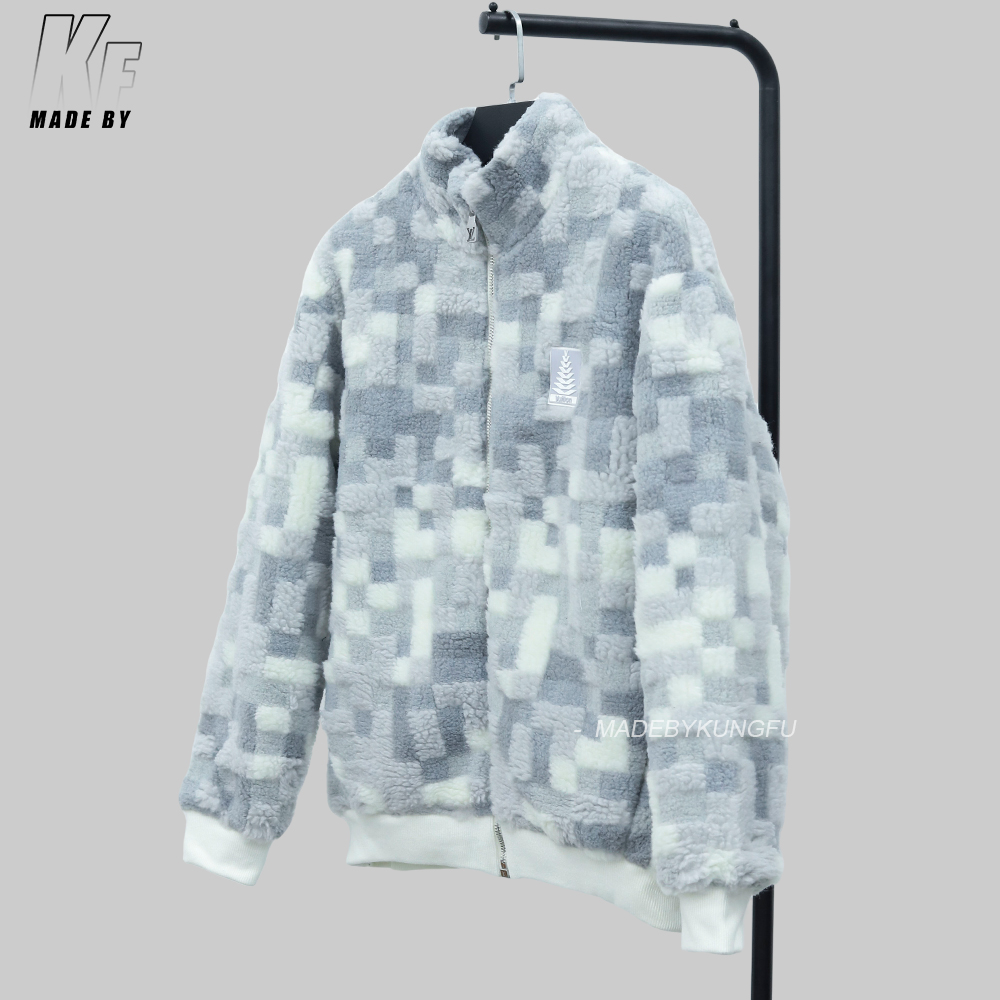 LV格子绒感拉链外套 蓝白色