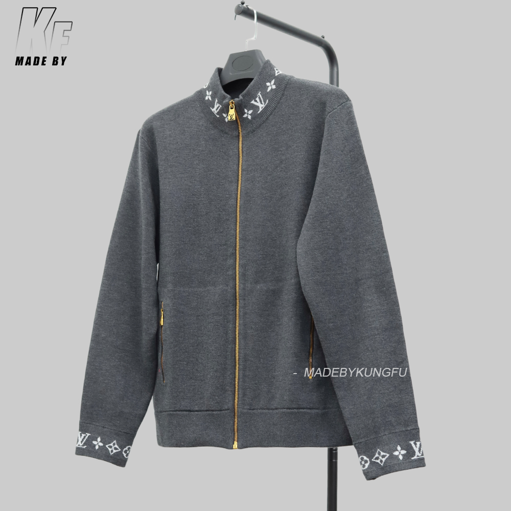1V Knitted Collar Jacquard Zip Up