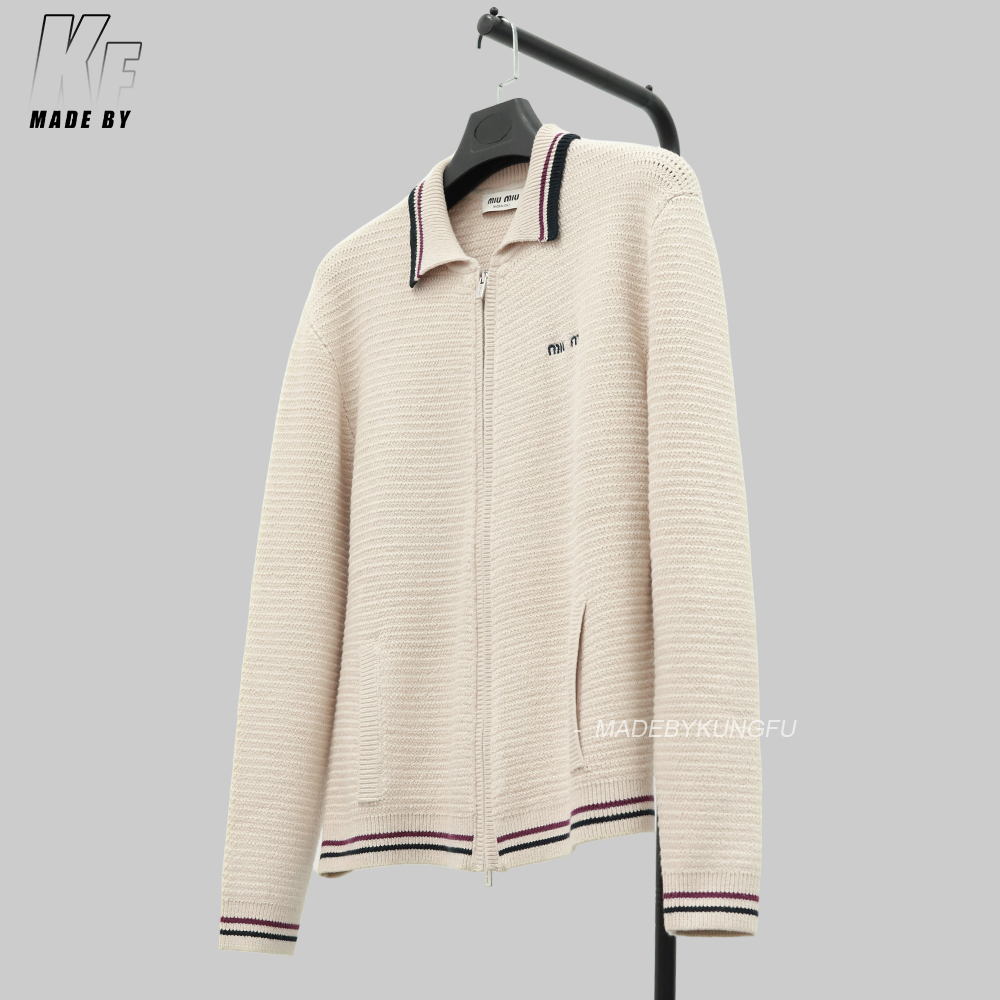 Miu Knitted Striped Zipper Jacket