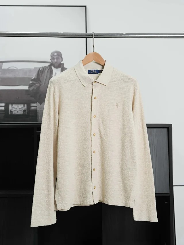 RL Solid color lapel single breasted long sleeved shirt