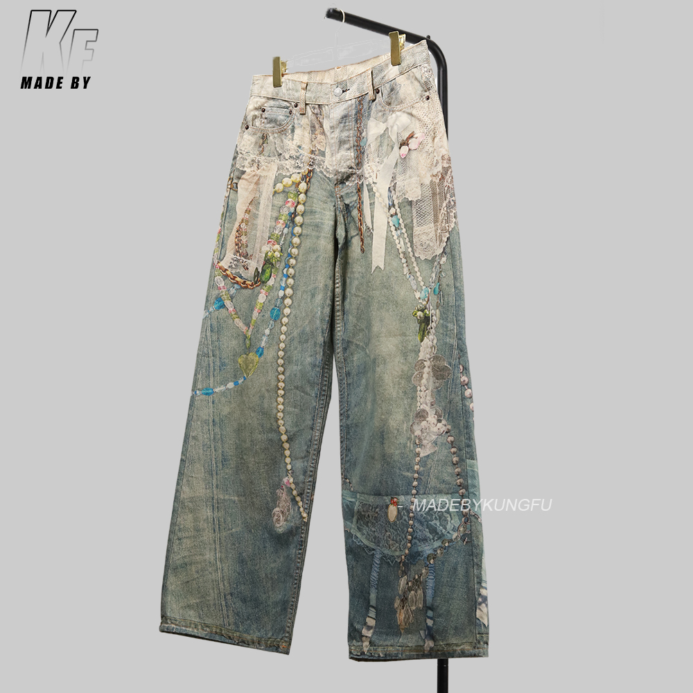 ACNE 3D printed pearl chain jeans