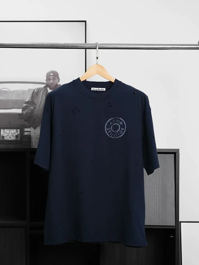 Item ID 9011 Acne FW25 logo printed distressed short sleeved shirt