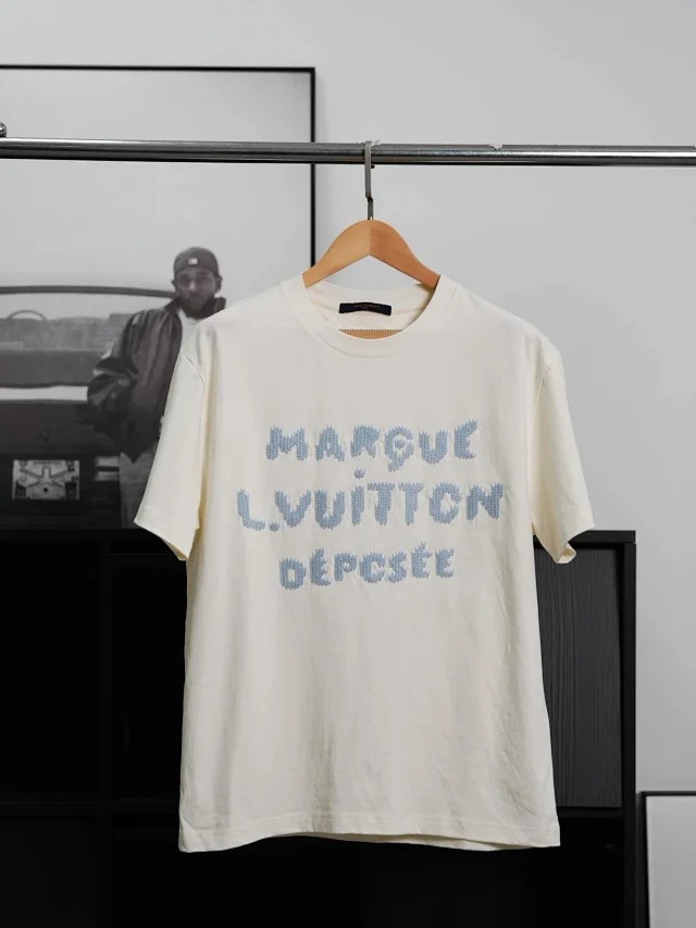 Item ID 9017 1V Pure cotton water soluble letter embroidered knitted T-shirt