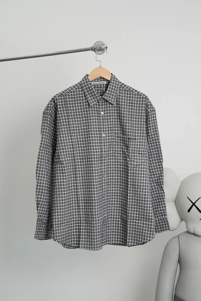 Item ID 9018 Acne Left chest pocket logo flannel long sleeved shirt