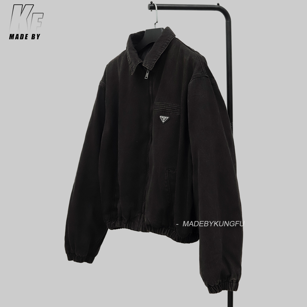PRADA做旧飞行员拉链棉服 棕色