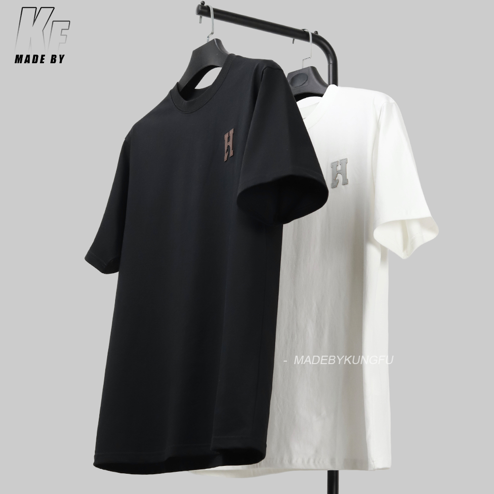 Herms leather label embroidered tee