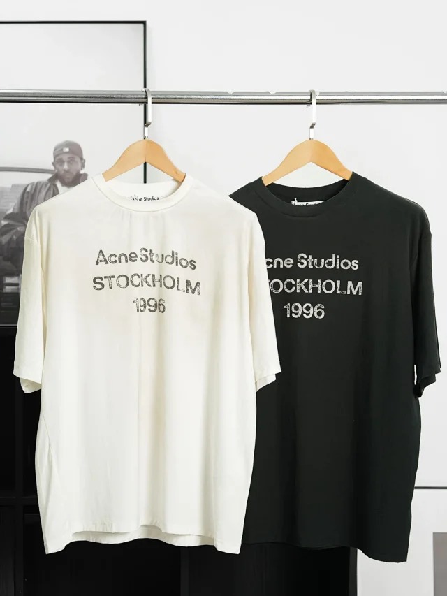Item ID 9042 Acne 1996 series handmade spray painted distressed exclusive 85% cotton+15% linen short sleeved T-shirt dirty white black