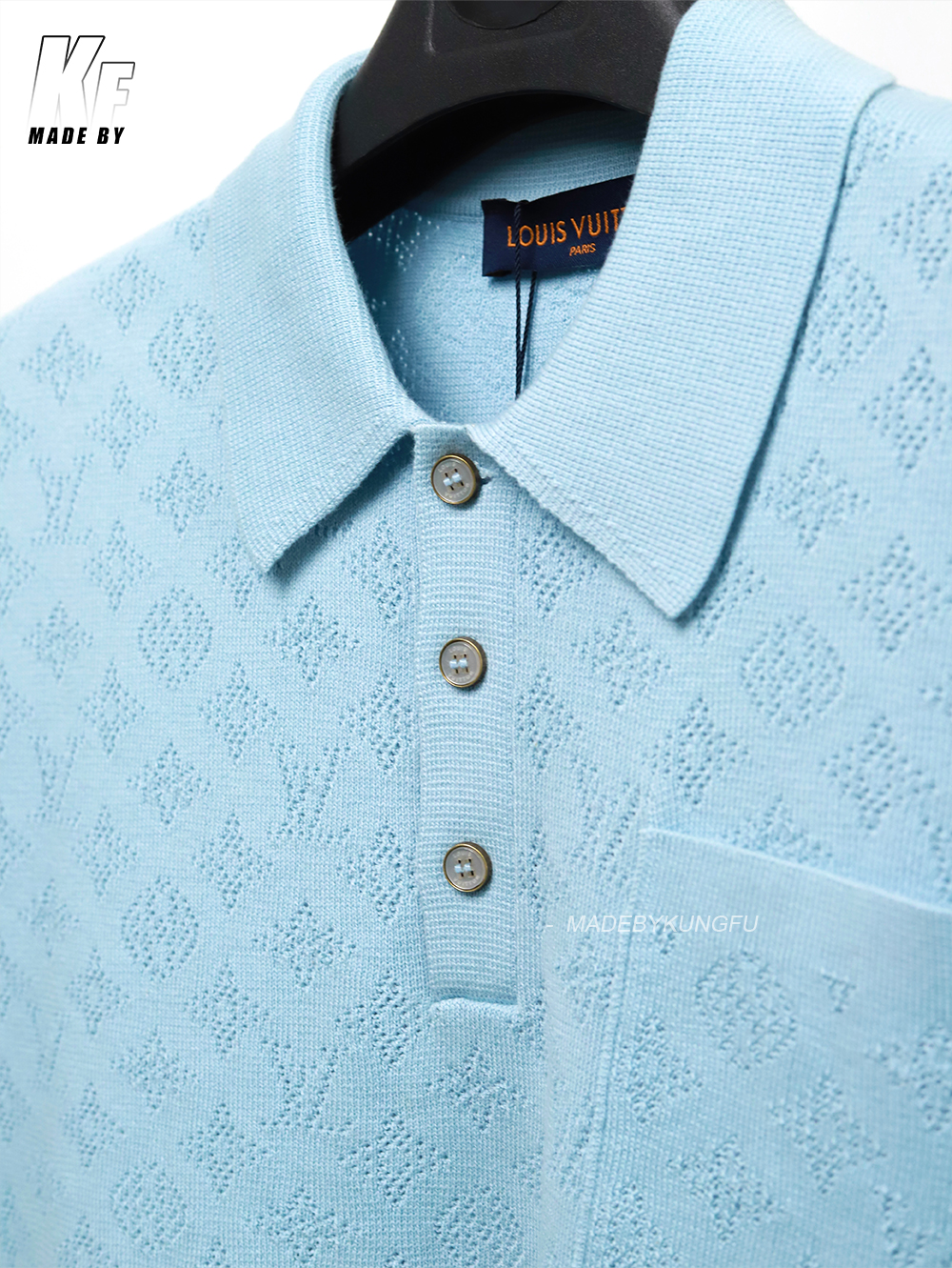 1V hollow-out pocket knitted polo