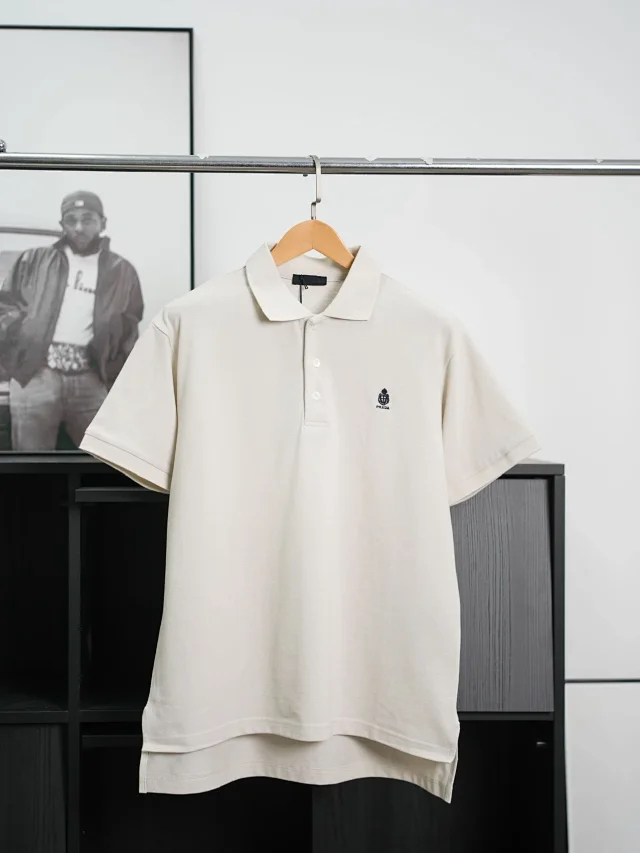 Item ID 9045 PRA breathable vermilion logo embroidered button slim fit short sleeved polo shirt